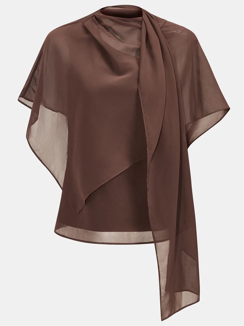 Commense Sheer Scarf Top & One-Shoulder Top Two-Piece Set Blouse Size L - Picture 2 of 4